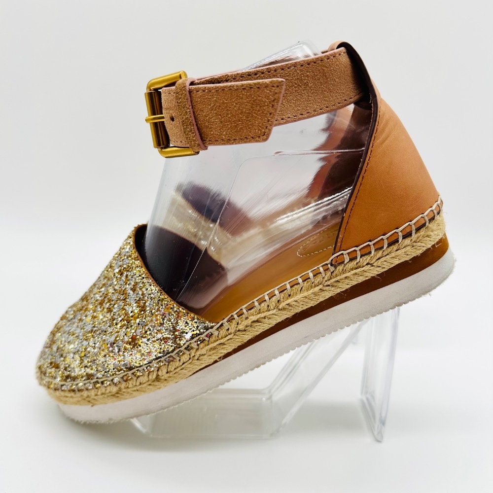 See by Chloe Glyn Gold Glitter Espadrille Wedge Sandal Size EU 37 - Picture 3 of 16